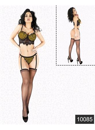 Fantazi Sarı Lamine Dantel Jartiyer Büstiyer Takım
