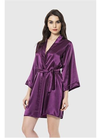 Mor Kısa Saten Sabahlık