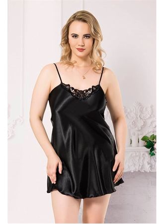 Büyük Beden Siyah Kısa Saten Gecelik