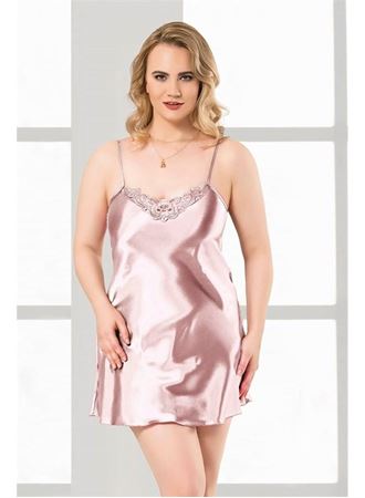 Büyük Beden Somon Kısa Saten Gecelik