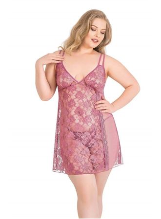 Büyük Beden Gül Kurusu Kısa Tül Gecelik