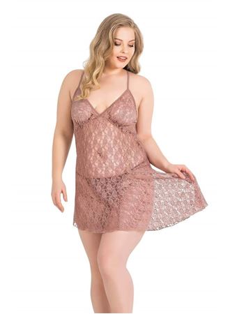 Büyük Beden Vizon Kısa Tül Gecelik