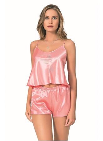 Mercan Saten Babydoll Şort Takımı