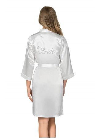 Beyaz Kısa Saten Bride Sabahlık