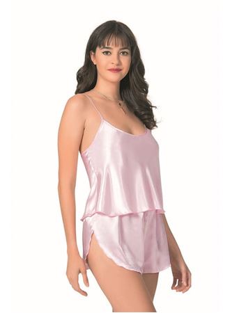 Pembe Saten Babydoll Şort Takımı