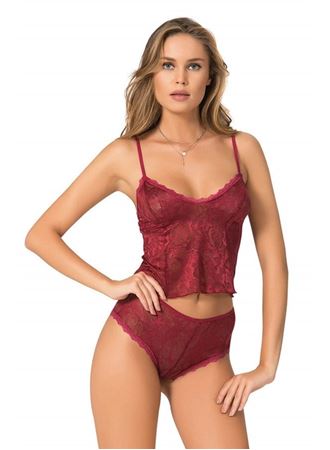 Bordo Jakarlı Babydoll Şort Takımı