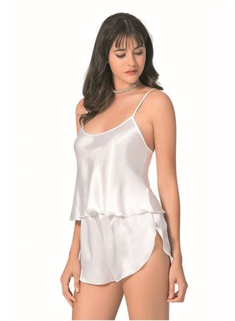 Ekru Saten Babydoll Şort Takımı