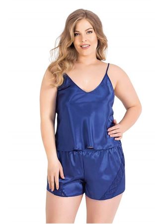 Büyük Beden Saks Saten Babydoll Şort Takımı