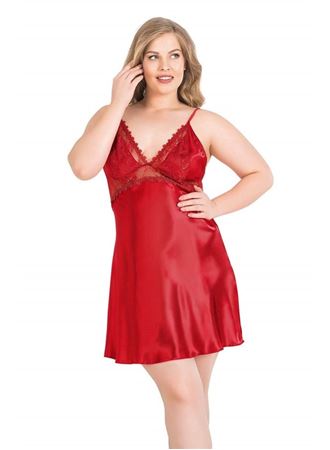 Büyük Beden Kırmızı Kısa Saten Gecelik