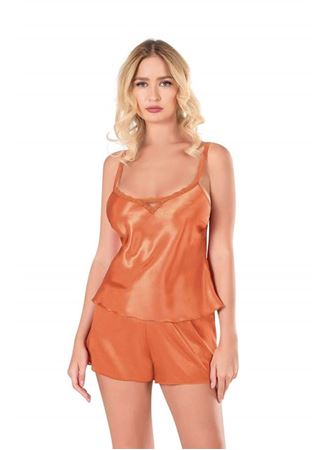 Oranj Saten Babydoll Şort Takımı