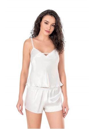 Ekru Saten Babydoll Şort Takımı