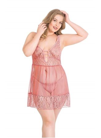 Büyük Beden Mercan Kısa Tül Gecelik