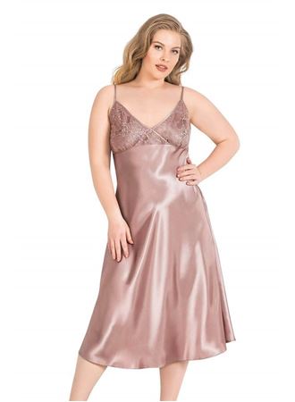 Büyük Beden Vizon Uzun Saten Gecelik