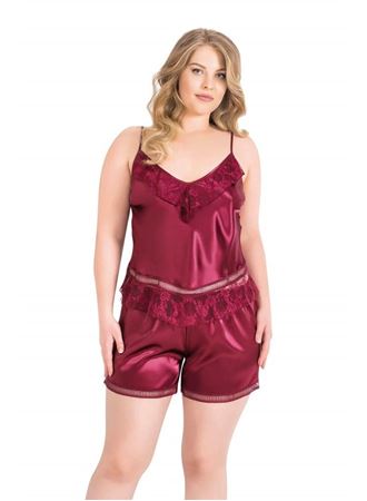 Büyük Beden Bordo Saten Babydoll Şort Takımı