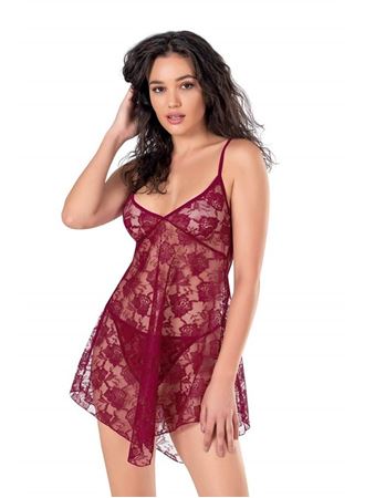 Bordo Kısa Tül Gecelik