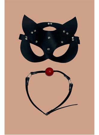 Siyah Deri Maske ve Ağız Topu Herness Aksesuar