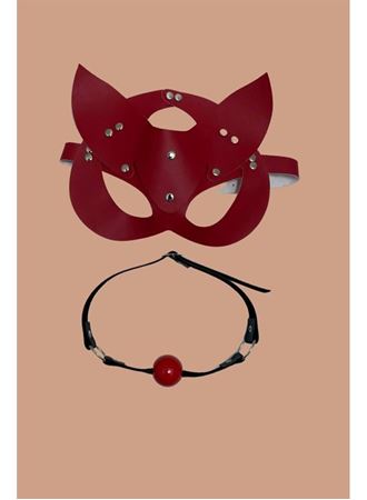 Kırmızı Deri Maske ve Ağız Topu Harness Aksesuar