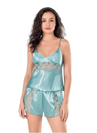Aqua Saten Babydoll Şort Takımı
