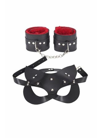 Maske Ve Kelepçe Deri Harness Fantezi Set