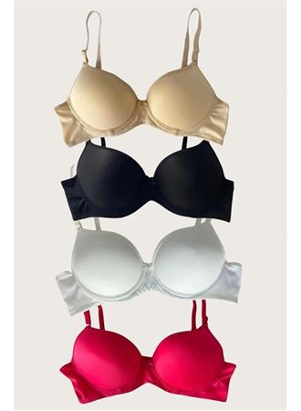 Siyah-Beyaz-Kırmızı-Ten 4'lü İçi Boş Micro Balenli Günlük Tek Desteksiz Sütyen