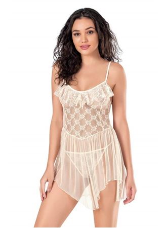 Fildişi Kısa Tül Gecelik