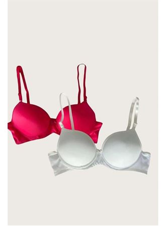 Beyaz-Kırmızı 2'li Mikro Kumaş İçi Boş Balenli Günlük  Desteksiz Sütyen