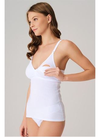 Modal Pamuklu Lohusa Önden Açılan Beyaz Emzirme Atleti