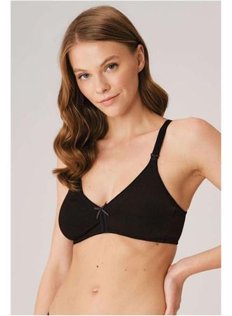 Pamuklu Balensiz Lohusa Önden Açılan Siyah Emzirme Sütyeni