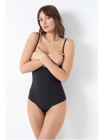 Mikro Kumaş Göğüs Altı Yapıştırma Paçaları Silikon Bantlı Alttan Kancalı Sıkı Badi Siyah Korse