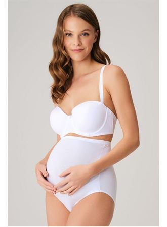 Pamuk ve Modal Kumaş Yüksek Bel Beyaz Hamile Külodu