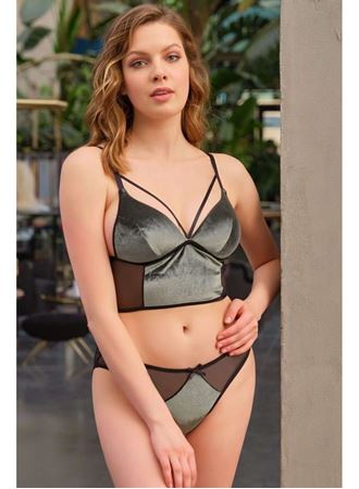 Kadife Balensiz Desteksiz Dolgusuz Yaka Detaylı Bralet Sütyen ve Slip Takım