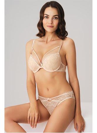 Balenli Destekli Dolgulu Yaka Detaylı Taşlı Dantelli Sütyen ve String Takım