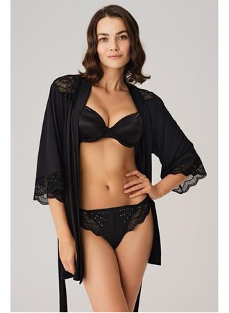 Dantelli Sabahlık Balenli Destekli Dolgulu Taşlı Sütyen ve String 3'lü Takım