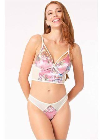 Kadife Balensiz Desteksiz Dolgusuz Yaka Detaylı Çiçek Baskılı Bralet Sütyen ve Slip Takım