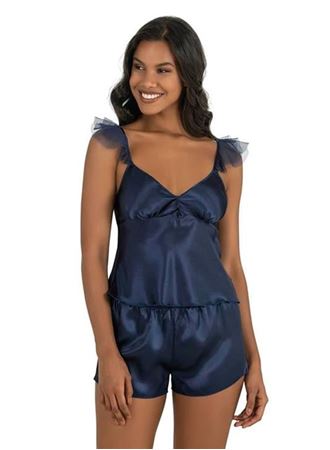 Lacivert Saten Şort Takımı 9212