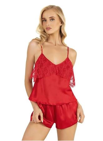 Kırmızı Saten Şort Takımı 9214