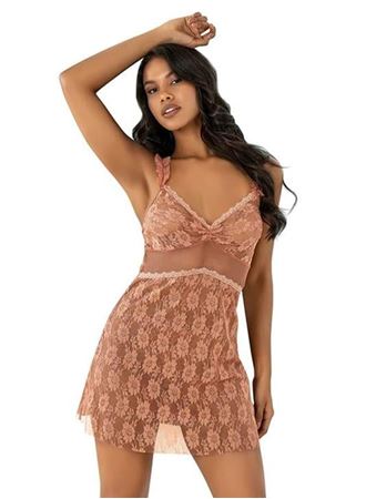 Dantel İşlemeli Bakır Kısa Tül Gecelik