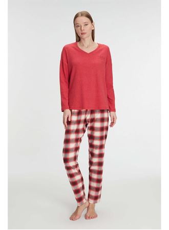 Pamuklu Kışlık Kare Desenli Uzun Kol Pijama Takımı