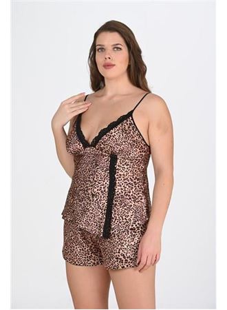 Büyük Beden Leopar Desenli Şort Takımı 1074