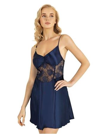 Lacivert Kısa Saten Gecelik 8239