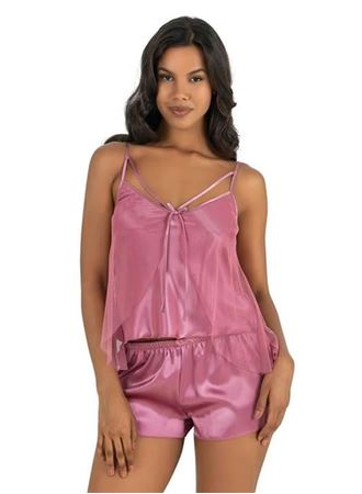 Gül kurusu Saten Şort Takımı