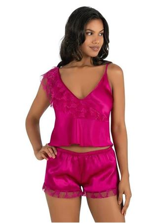 Vişne Saten Şort Takımı 9205