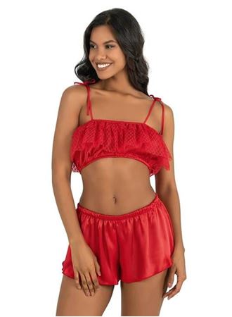 Kırmızı Saten Şort Takımı 9206