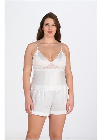 Büyük Beden Ekru Şort Takımı