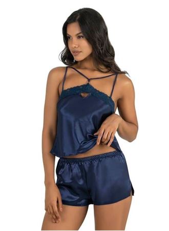 Lacivert Saten Şort Takımı