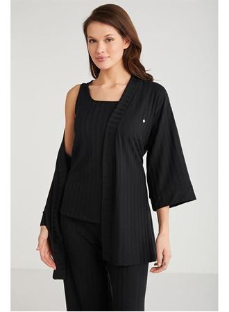 Penye Mood 3'lü Kısa Kol Sabahlık Pijama Takımı