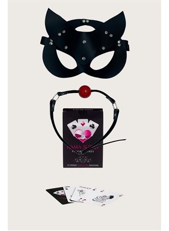 Sexy Görselli Oyun Kartı Kama Sutra Siyah Ağız Topu Maske Set