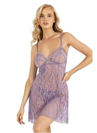 Lila Kısa Tül Gecelik 4222