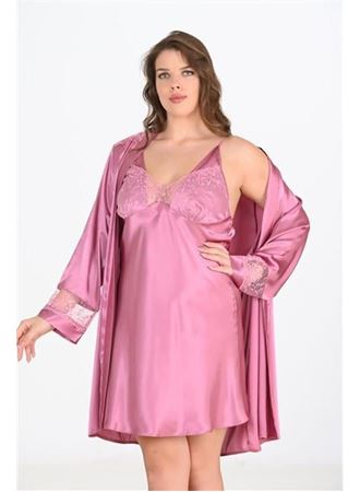 Büyük Beden 2li Gülkurusu Sabahlık Takımı Bigsize 6204