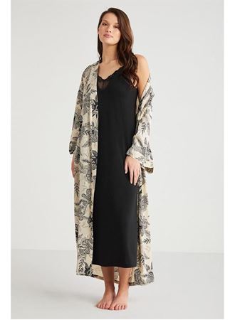 Penye Mood %100  Viskon Çiçek Desen 2'li Sabahlık Gecelik Takımı